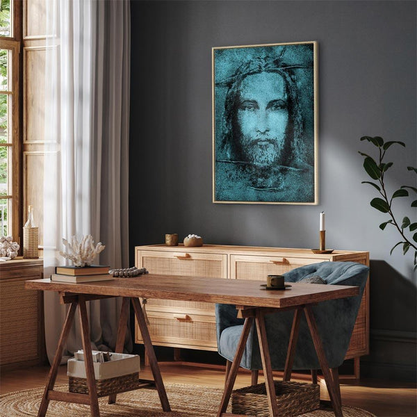 Quadro - Shroud of Turin in Turqoise (1 Part) Vertical