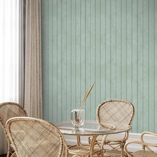 Tappezzeria murale - Delicate Wood - Vertical stripes in a pastel green shade