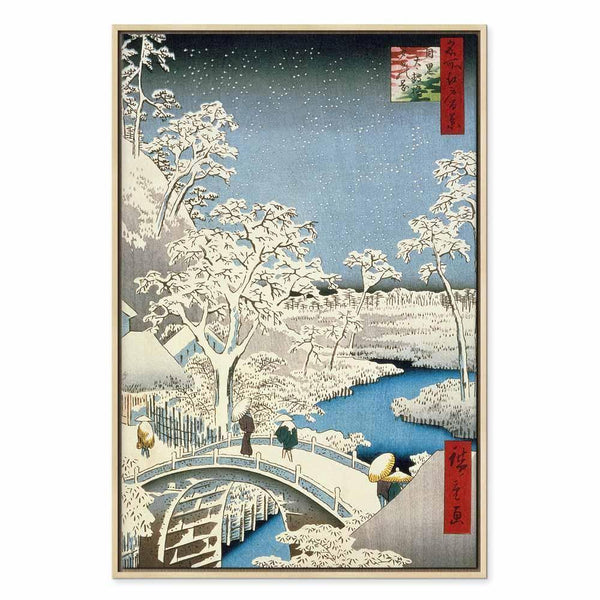 Quadro - Utagawa Hiroshige – Drum bridge and Setting Sun Hill at Meguro