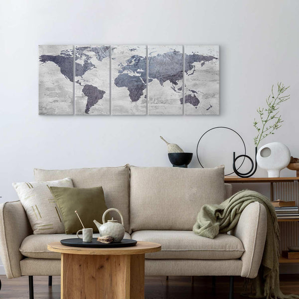 Quadro - Concrete World Map (5 Parts) Narrow