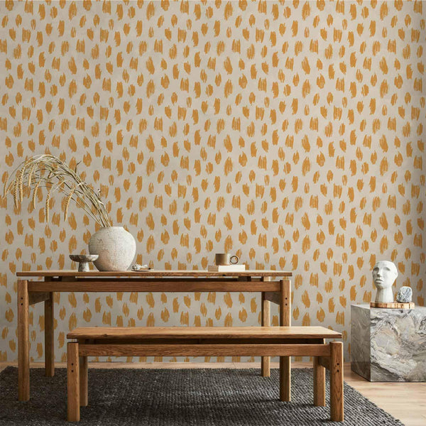 Tappezzeria murale - Drawn Pattern in Dots and Spots - in shades of orange and ecru