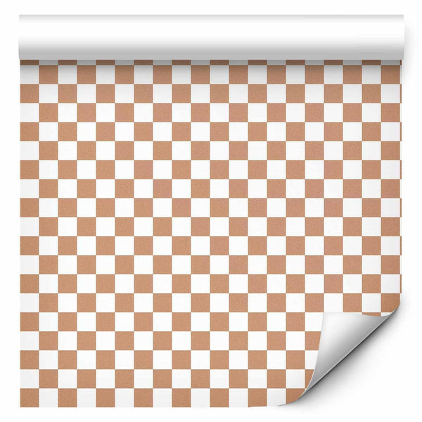 Tappezzeria murale - Checkerboard Pattern - Brown-White Grid with a Subtle Noise