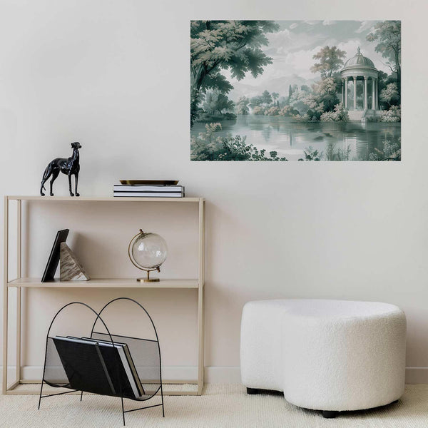 Poster - Landscape with a Park and Lake in Retro Greens