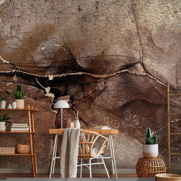 Carta da parati - Rock abstraction - brown and beige pattern in the style of cracked stone