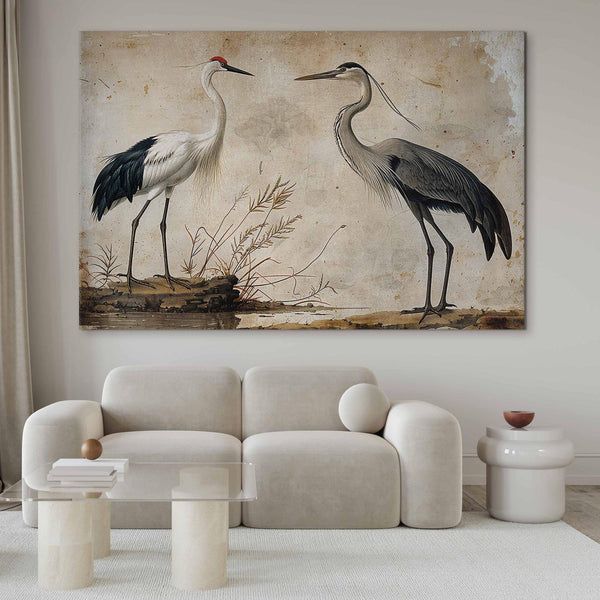 Quadro XXL - Birds from an old engraving - vintage-style illustration depicting a heron and a crane