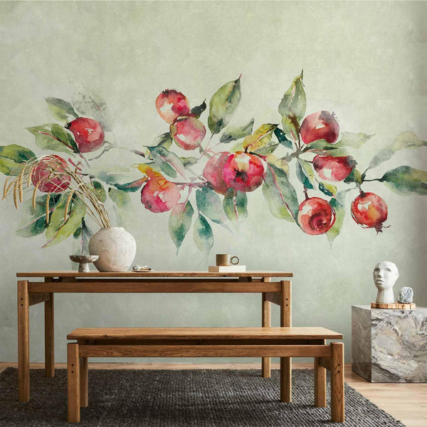 Carta da parati - Apple branch - delicate landscape with a plant and apples on a white background
