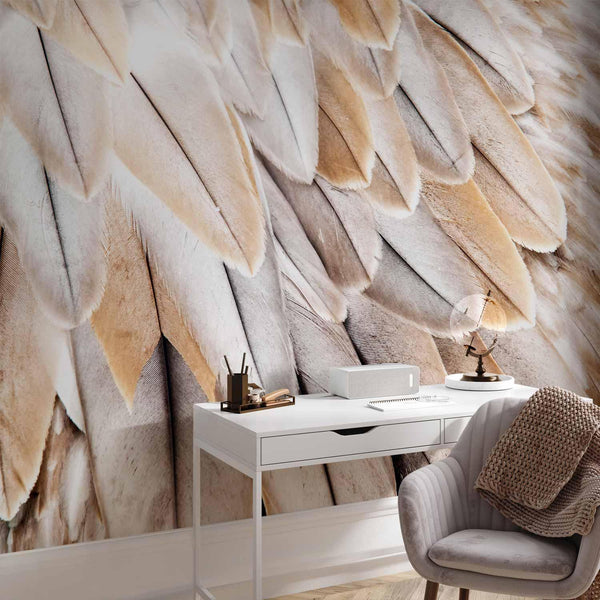 Carta da parati - Close-up of bird's wings - uniform close-up on beige bird feathers
