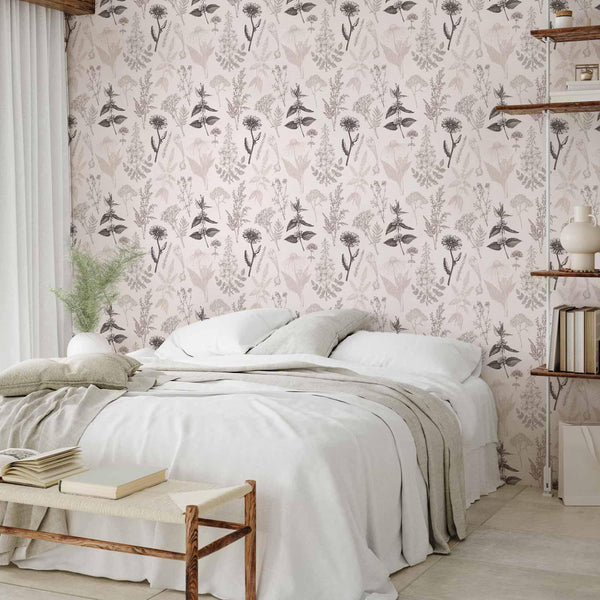 Tappezzeria murale - Flowers and herbs in warm greys