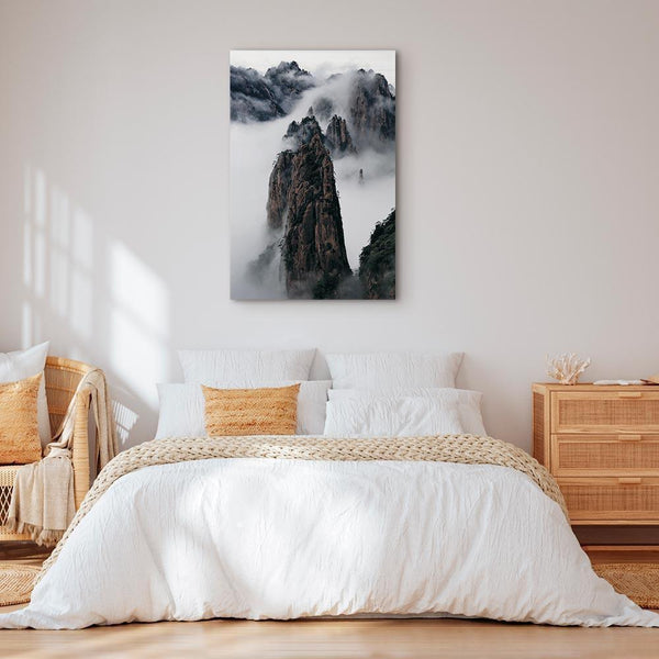 Quadro - High Mountains in Mist (1-part) - Landscape of Clouds Amid Rocks