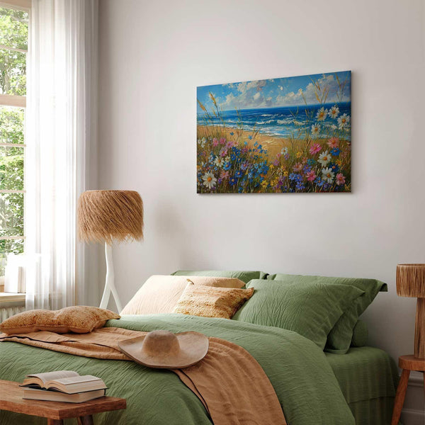 Quadro - Seascape – wildflowers and a view of the rough sea