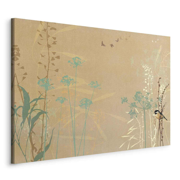 Quadro - Tiny Bird - Colorful Grasses in Golden Shades of Sunset