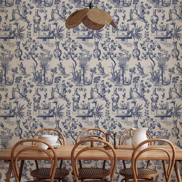 Tappezzeria murale - Blue antique – a delicate pattern with Greek and botanical motifs