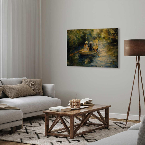 Quadro - Boat crossing - painting of two women sailing a boat on a river