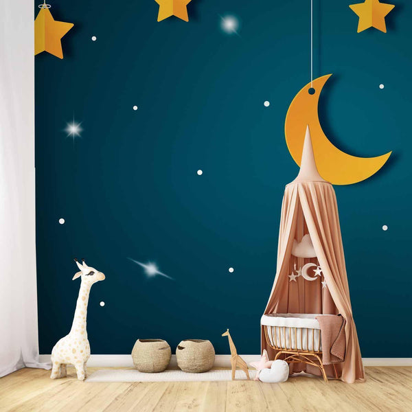 Carta da parati - Skyline - turquoise night sky landscape with stars for children