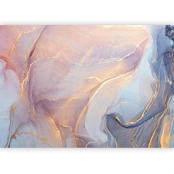 Carta da parati - Pink and Blue Marble - Abstract Watercolour With Gold Accent