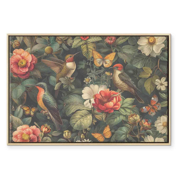 Quadro - Flowers, birds and butterflies – vintage-style illustration