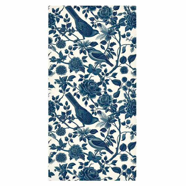Tappezzeria murale - Birds and roses - monochrome blue pattern with botanical motif