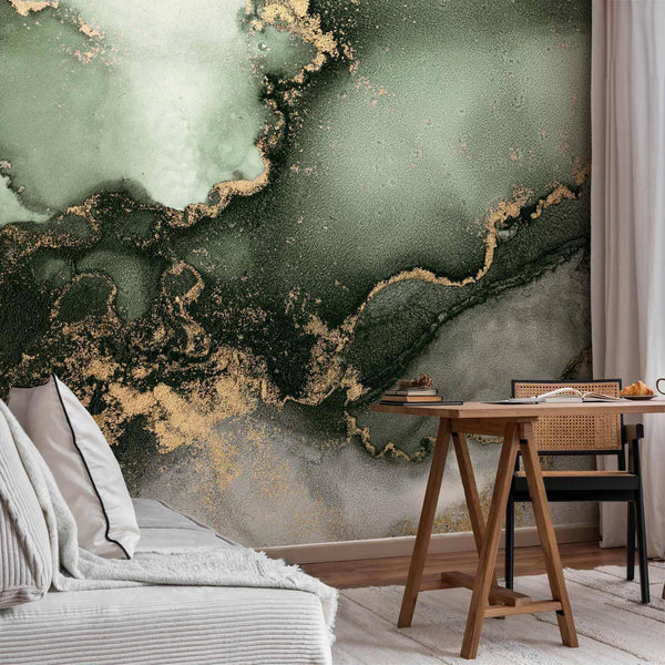 Carta da parati - Green Watercolour - Abstraction Inspired by Marble Structure