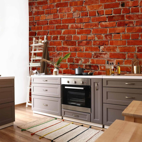 Carta da parati - Old wall – retro-style red brick wall