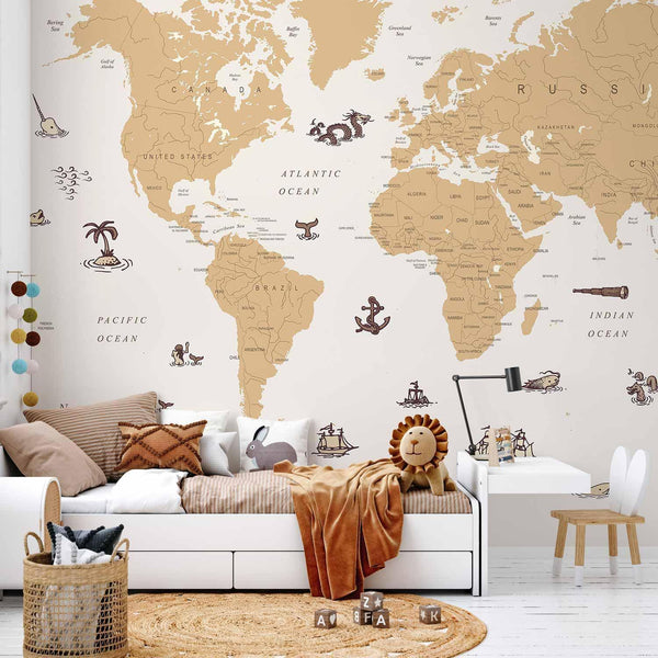 Carta da parati - Sea Wolf Map - Countries With Pirate Illustrations