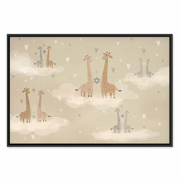 Quadro - Love - Colorful Giraffes Floating on Clouds Among Hearts and Stars