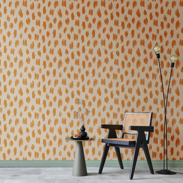 Tappezzeria murale - Drawn Pattern in Dots and Spots - in shades of orange and ecru