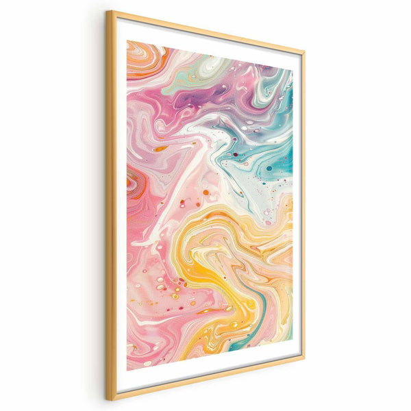 Poster - Colorful Chaos - dynamic shapes in shades of pink, yellow, and blue