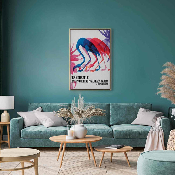 Quadro - Colorful Flamingos - Inspirational Quote with Colorful Bird Silhouettes