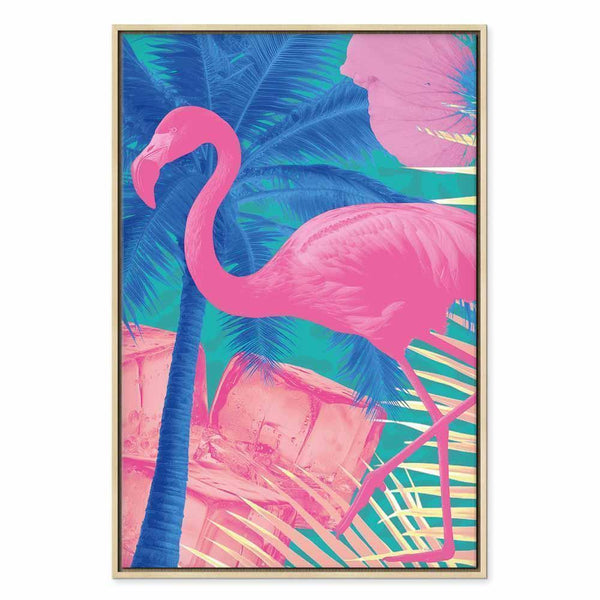 Quadro - Pink Flamingo - Abstract Flamingo Against Palms and Ice Cubes