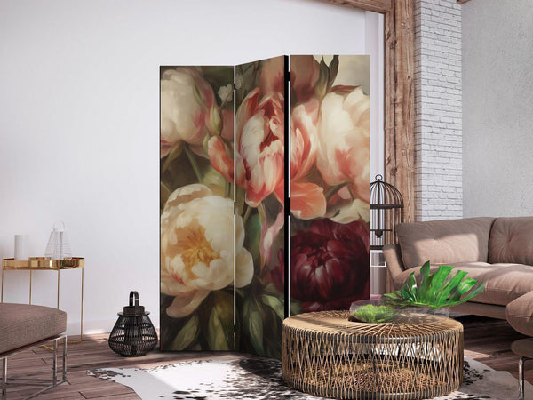 Paravento - Blooming Peonies - Charismatic Flowers Bathed in Sunlight