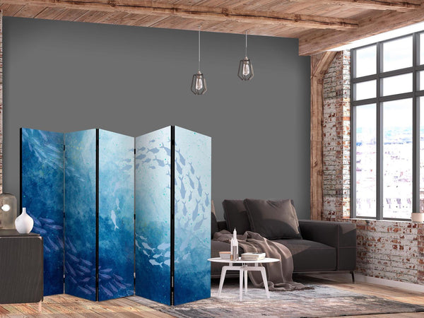 Paravento - Schools of Fish - Luminous Clusters of Fish in Blue Colors Among Sea Depths