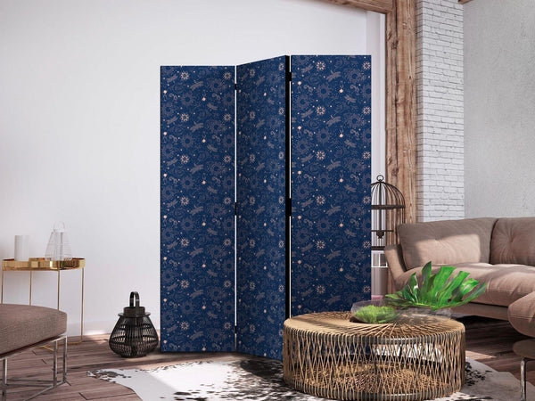Paravento - Cosmic Fantasy - Pattern with Suns Moons and Dragonflies on a Dark Background