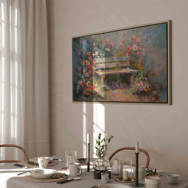 Quadro - Flowery bench - impressionist painting full of flowers