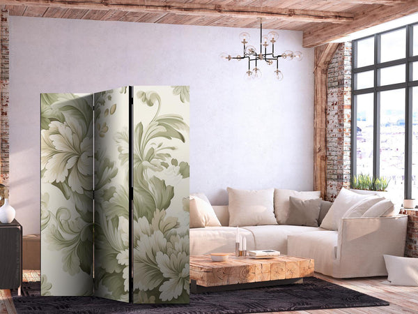 Paravento - Retro Vintage Flowers in Soft Cream and Green Colors