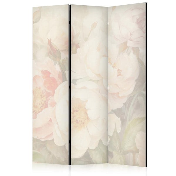 Paravento - Blooming Peonies - Bright Large Flowers Enveloped in White Mist