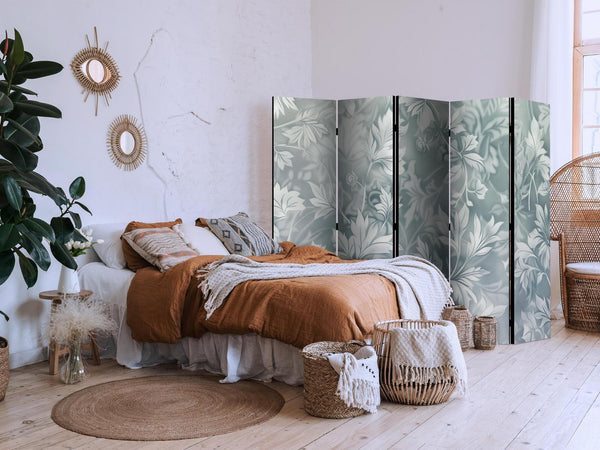 Paravento - Ornaments in Rubbed Faded Turquoise - Delicate Floral Pattern