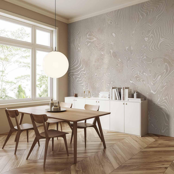 Carta da parati - Flowing shapes - abstract beige and white background in patterned compositions