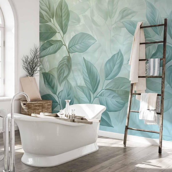 Carta da parati - Large Leaves in Shades of Green-Mint: Botanical Motif
