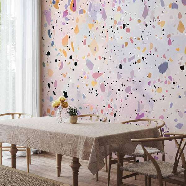 Carta da parati - Terrazzo in Confetti Style Violet-Pink Colorful Pattern