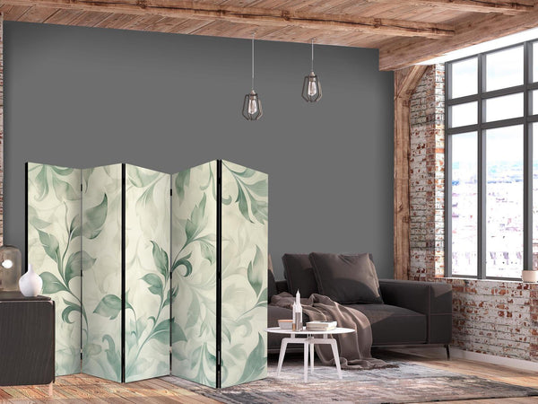 Paravento - Watercolor Botanical Motif - Delicate Green-Beige Leaves