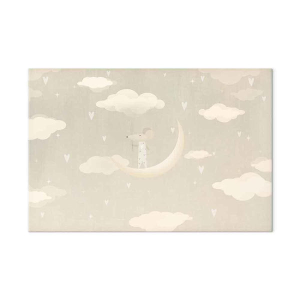 Quadro - Little Conqueror - A Mouse in Heart Pajamas on the Moon Among Clouds