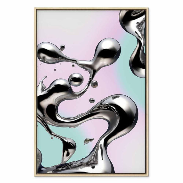 Quadro - Metallic Fluidity - Abstract Silver Forms on a Mint-Purple Background