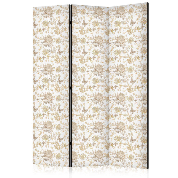 Paravento - Beige Shades of Nature - Flowers and Butterflies on a White Background - Illustration