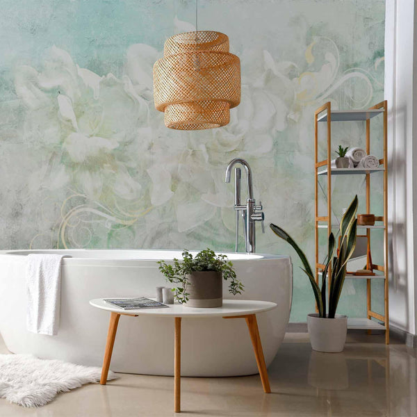 Carta da parati - Blossoming among pastels - abstract with floral motif and patterns