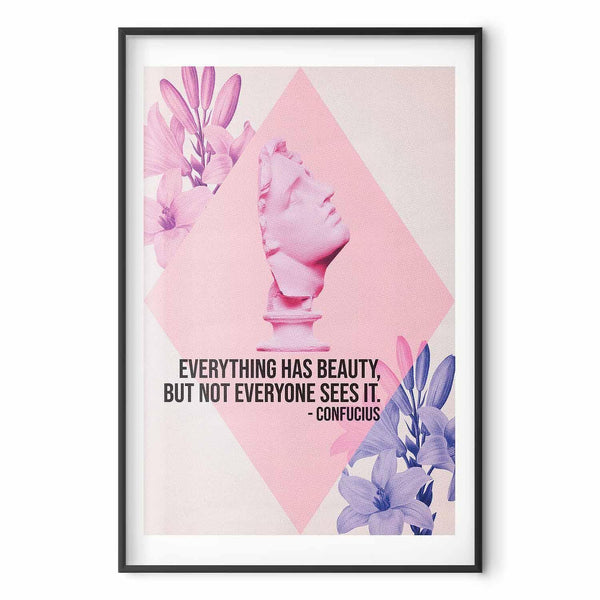 Poster - Confucius on Beauty - a bust in pink with flowers and a quote