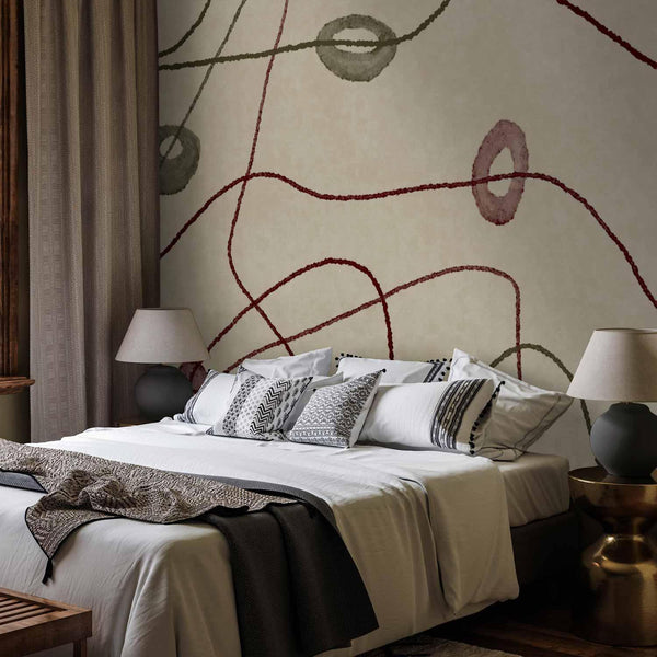 Carta da parati - Lines and shapes – bead labyrinth on a pale washed background