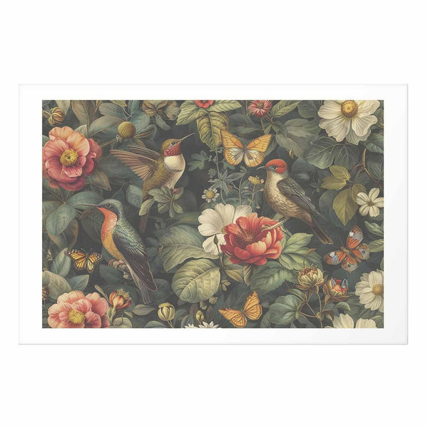 Poster - Flowers, Birds, and Butterflies - vintage-style illustration