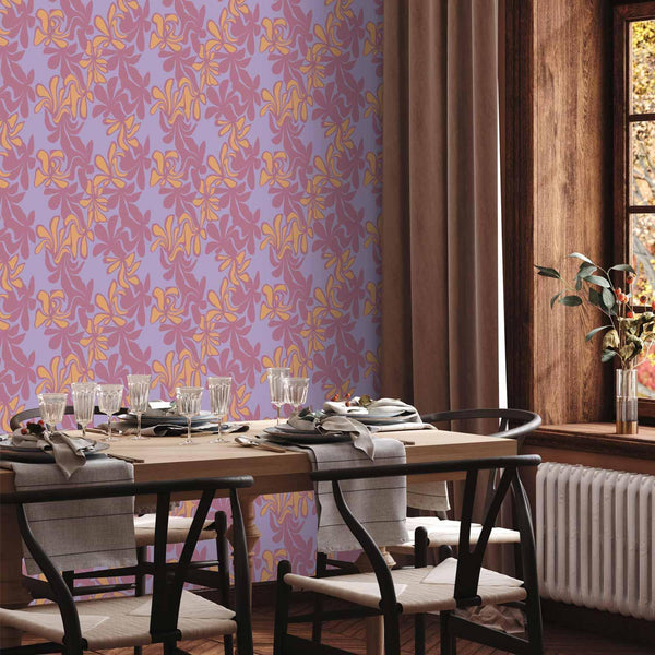 Tappezzeria murale - Exotic - Two-Tone Flowers - Flowers in purple and orange on a blue background