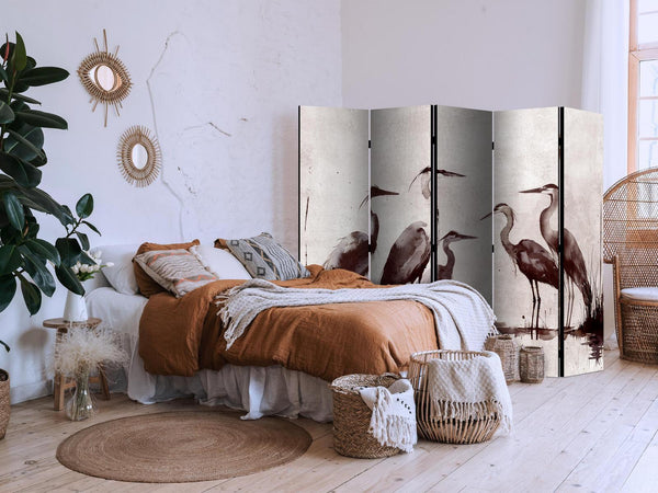 Paravento - Herons painted with ink