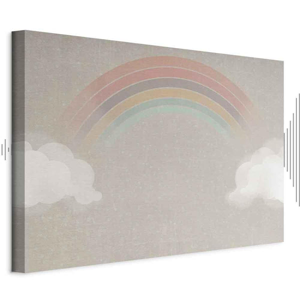 Quadro - Rainy June - Colorful Rainbow Emerging from Clouds on a Bright Background